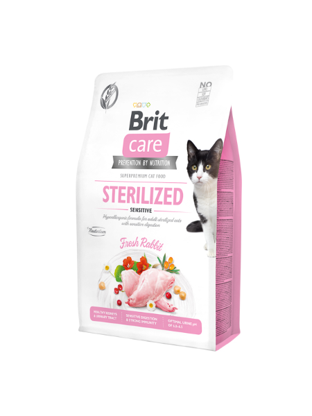 Brit Care STERILIZED SENSITIVE 2KG cu Iepure - hrana uscata hipoalergenica fara cereale pentru  pisici sterilizate